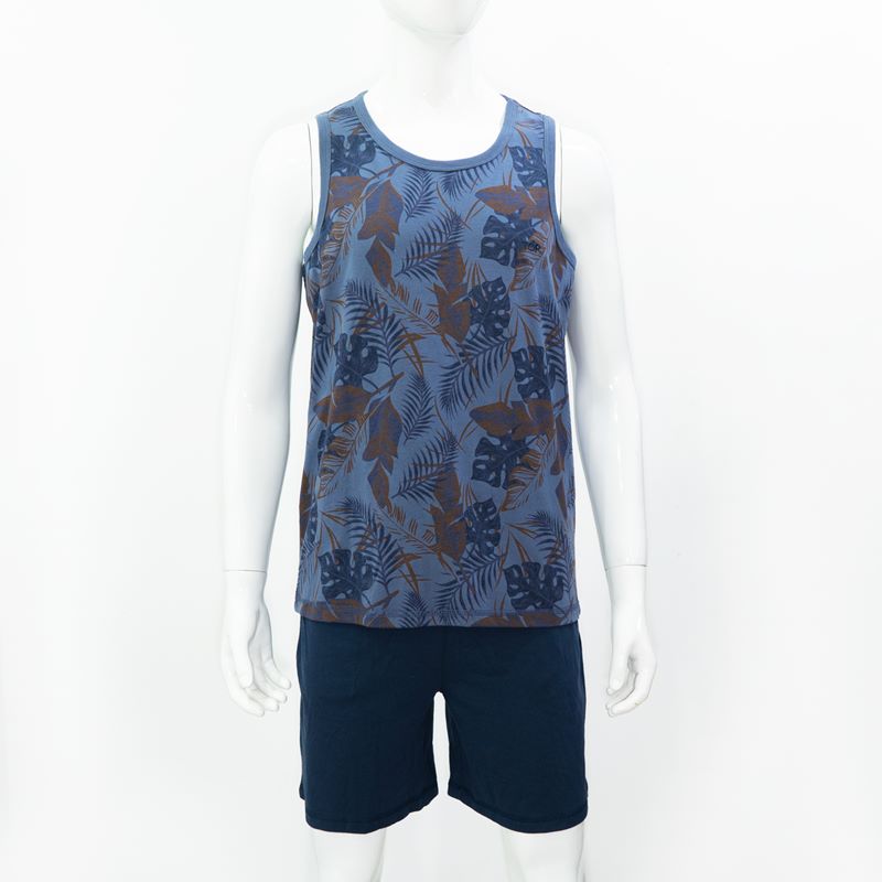 Custom Print With Embroidery Vest Hot Sale Wholesale Mens Cotton Summer Pyjama Set