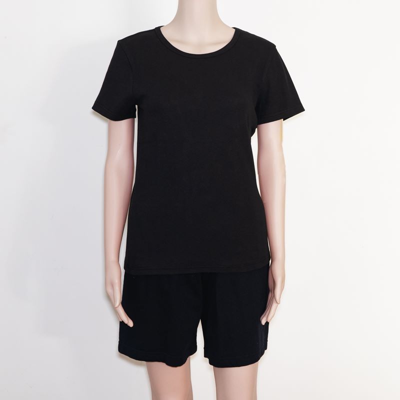 Black Rib Elasticity Top Womens Basic Round Neck T-shirt