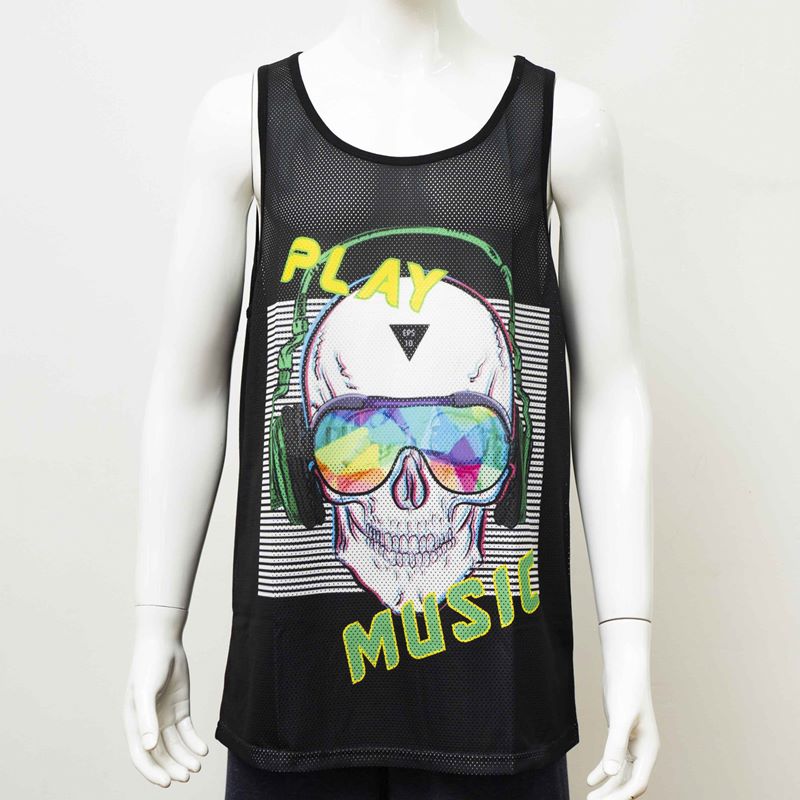 Mens Fashion Digital print Tank Top Mesh Breathable Vest