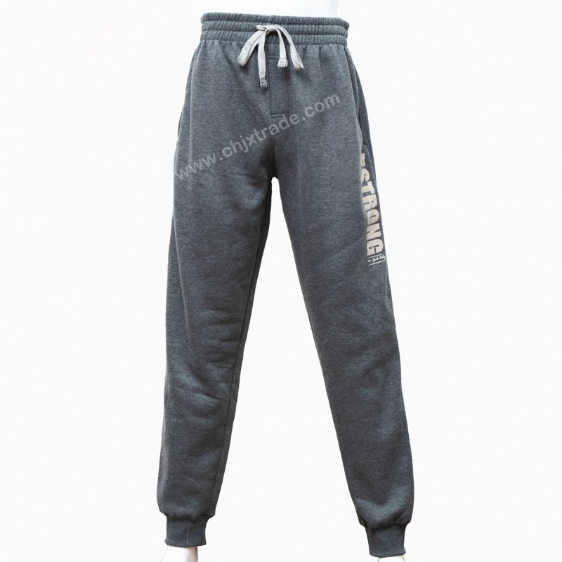 Grey Fleece Casual Long Pants with Custom Print 